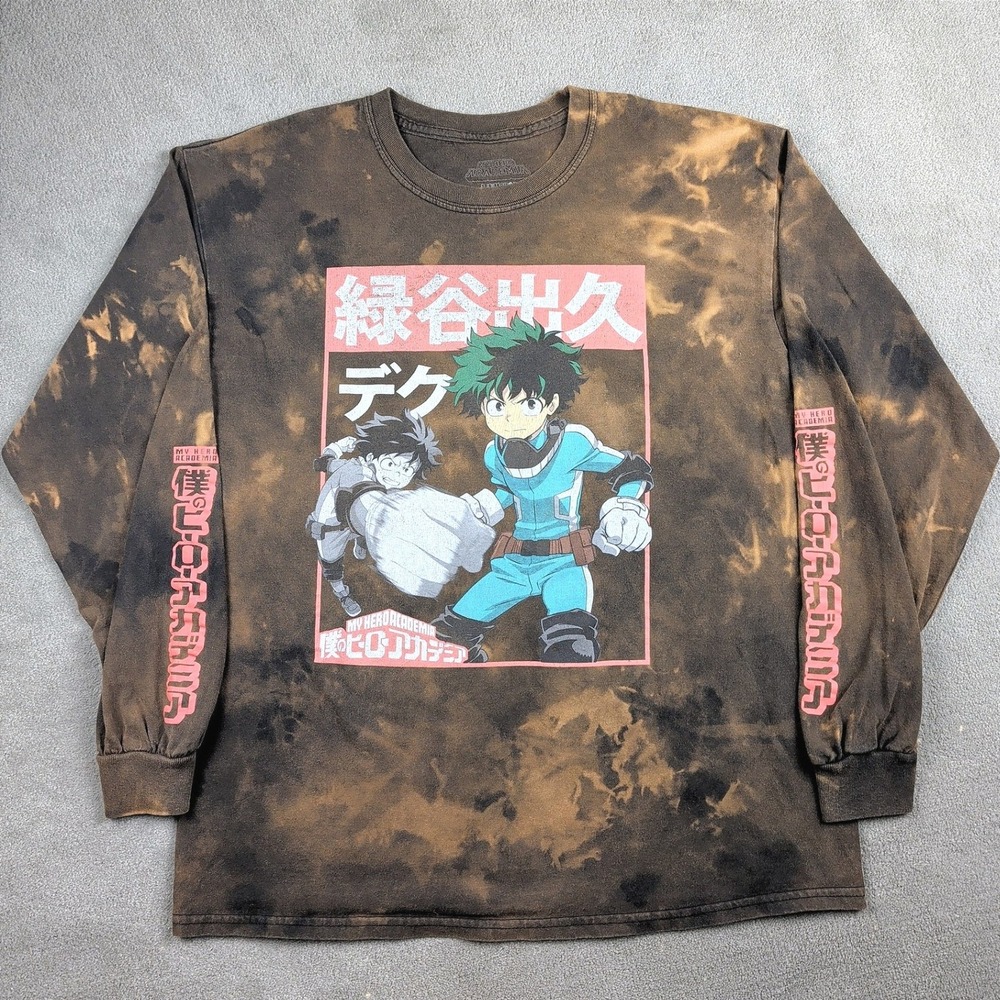 My Hero Academia Size L Mens Custom DIY Bleach Wash Long Sleeve Deku Graphic Tee